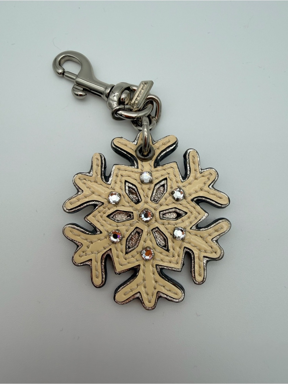 Coach Leather Snowflake Keychain Charm with Rhinestones